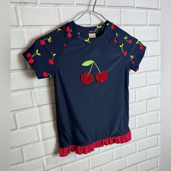 Gymboree Blue and Red Cherry Short Sleeve rashguard   Swimsuit top/size 8 - Picture 5 of 9